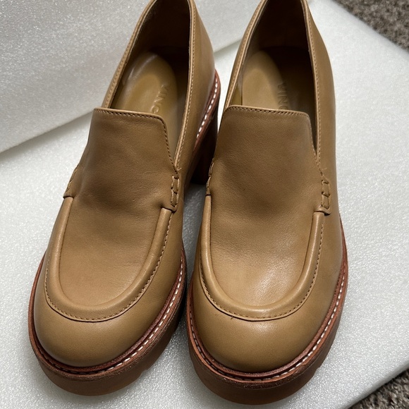 Vince Rowe tan Brown Leather Slip-On Loafers chunky platform size 6 - Picture 3 of 12